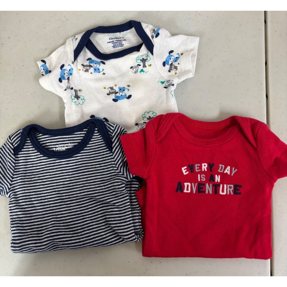 Bundle 3 Preemie Baby Bodysuits Gerber‎ Simple Joys Carter's Striped Adventure